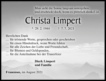 Traueranzeige von Christa Limpert von Südthüringer Presse