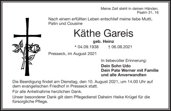 Traueranzeige von Käthe Gareis von Frankenpost