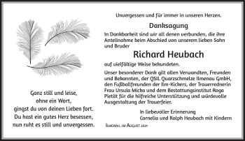 Traueranzeige von Richard Heubach von Südthüringer Presse