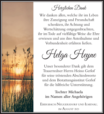 Traueranzeige von Helga Heyne von Südthüringer Presse