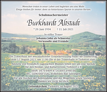 Traueranzeige von Burkhardt Altstadt von Südthüringer Presse