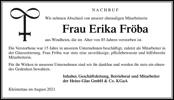 Traueranzeige von Erika Fröba von Neue Presse Coburg