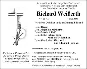 Traueranzeige von Richard Weißerth von Neue Presse Coburg