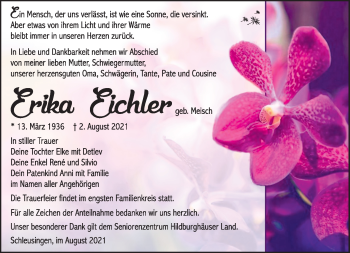 Traueranzeige von Erika Eichler von Südthüringer Presse