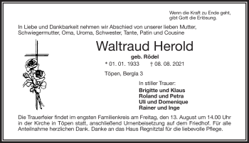 Traueranzeige von Waltraud Herold von Frankenpost