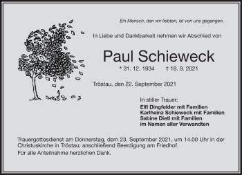 Traueranzeige von Paul Schieweck von Frankenpost