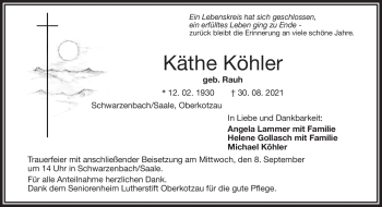 Traueranzeige von Käthe Köhler von Frankenpost