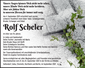 Traueranzeige von Rolf Scheler von Südthüringer Presse