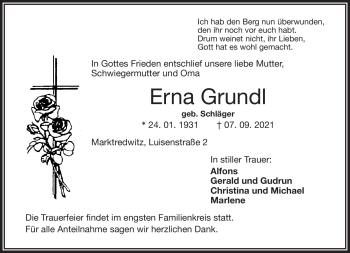 Traueranzeige von Erna Grundl von Frankenpost