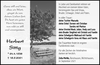 Traueranzeige von Herbert Sittig von Südthüringer Presse