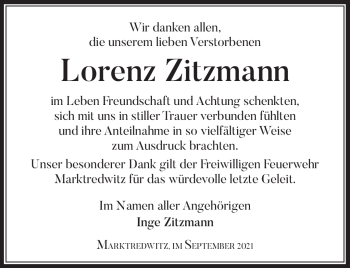 Traueranzeige von Lorenz Zitzmann von Frankenpost