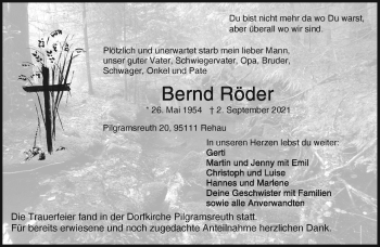 Traueranzeige von Bernd Röder von Frankenpost
