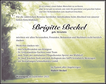 Traueranzeige von Brigitte Beckel von Südthüringer Presse