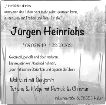 Traueranzeige von Jürgen Heinrichs von Südthüringer Presse