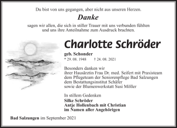 Traueranzeige von Charlotte Schröder von Südthüringer Presse