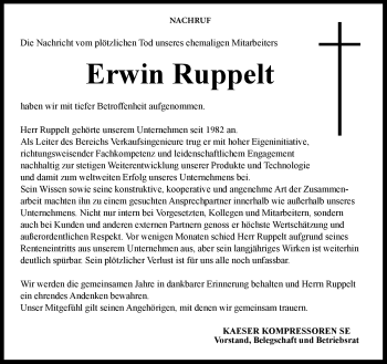 Traueranzeige von Erwin Ruppelt von Neue Presse Coburg