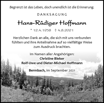 Traueranzeige von Hans-Rüdiger Hoffmann von Südthüringer Presse