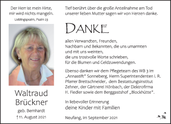 Traueranzeige von Waltraud Brückner von Südthüringer Presse