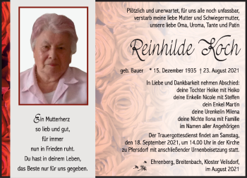 Traueranzeige von Reinhilde Koch von Südthüringer Presse