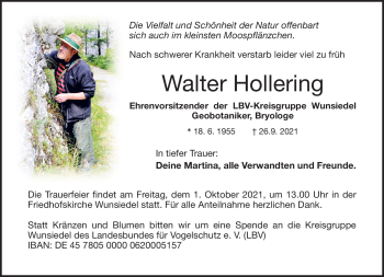 Traueranzeige von Walter Hollering von Frankenpost
