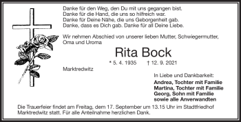 Traueranzeige von Rita Bock von Frankenpost