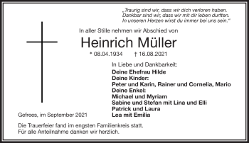 Traueranzeige von Heinrich Müller von Frankenpost