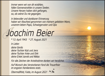 Traueranzeige von Joachim Beier von Südthüringer Presse