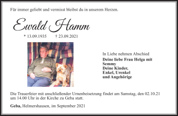 Traueranzeige von Ewald Hamm von Südthüringer Presse
