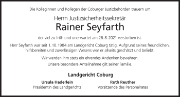 Traueranzeige von Rainer Seyfarth von Neue Presse Coburg