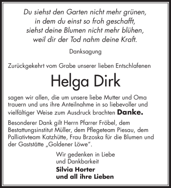 Traueranzeige von Helga Dirk von Südthüringer Presse