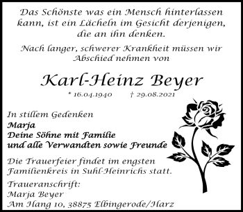 Traueranzeige von Karl-Heinz Beyer von Südthüringer Presse