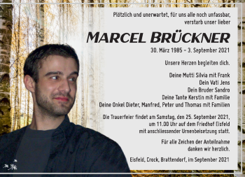 Traueranzeige von Marcel Brückner von Südthüringer Presse