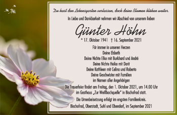 Traueranzeige von Günter Höhn von Südthüringer Presse