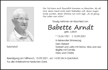 Traueranzeige von Babette Arndt von Neue Presse Coburg