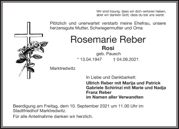 Traueranzeige von Rosemarie Reber von Frankenpost