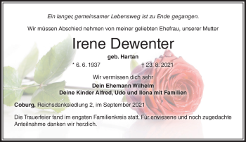 Traueranzeige von Irene Dewenter von Neue Presse Coburg