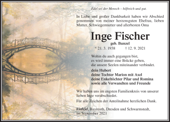 Traueranzeige von Inge Fischer von Südthüringer Presse
