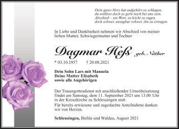 Traueranzeige von Dagmar Heß von Südthüringer Presse