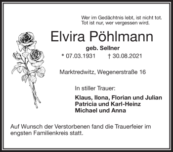 Traueranzeige von Elvira Pöhlmann von Frankenpost