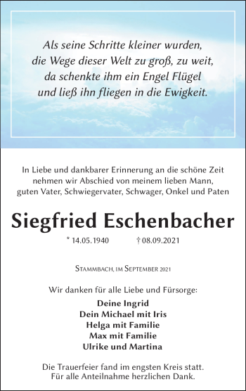Traueranzeige von Siegfried Eschenbacher von Frankenpost