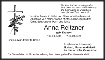 Traueranzeige von Anna Reitzner von Frankenpost