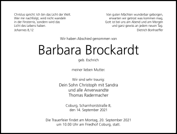 Traueranzeige von Barbara Brockardt von Neue Presse Coburg