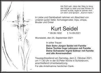 Traueranzeige von Kurt Seidel von Frankenpost