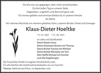Traueranzeige von Klaus-Dieter Hoeltke von Südthüringer Presse