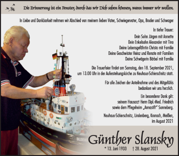 Traueranzeige von Günther Slansky von Südthüringer Presse
