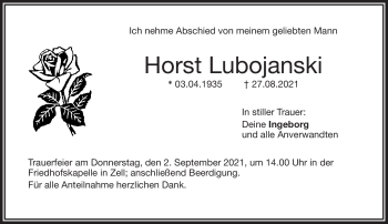 Traueranzeige von Horst Lubojanski von Frankenpost