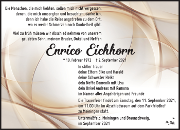 Traueranzeige von Enrico Eichhorn von Südthüringer Presse