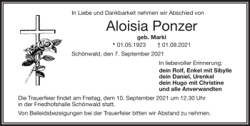 Traueranzeige von Aloisia Ponzer von Frankenpost