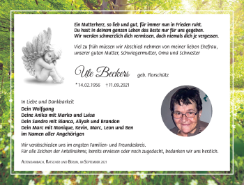 Traueranzeige von Ute Beckers von Südthüringer Presse