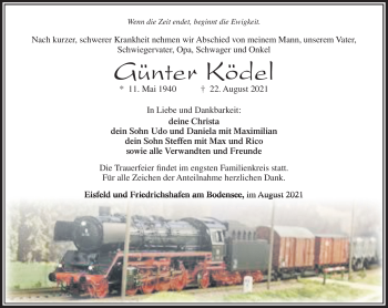 Traueranzeige von Günter Ködel von Südthüringer Presse